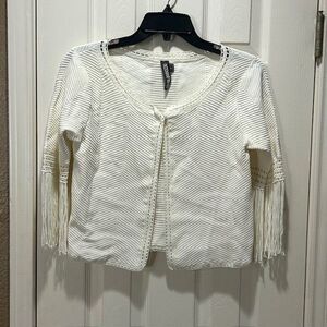 Yoana Baraschi Boho White Snap Top Fringe Sleeve Festival Size Small Crochet